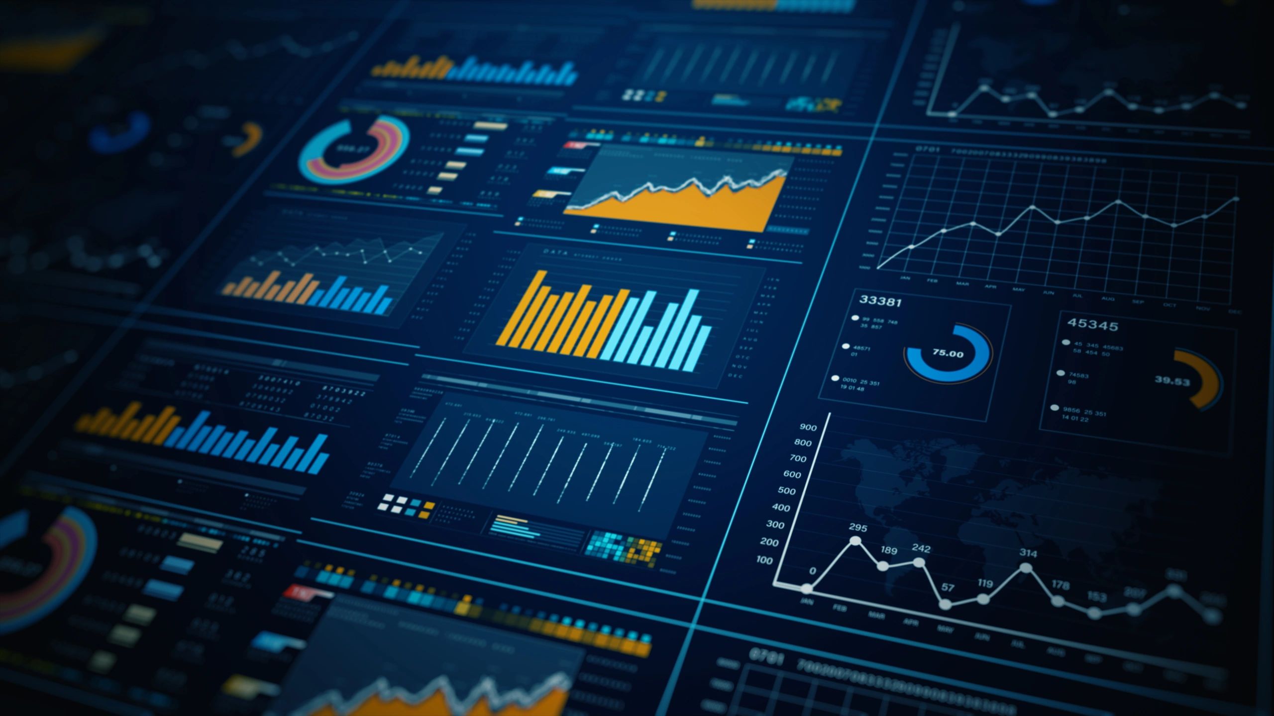 Data analytics dashboard display. Business and financial investment.